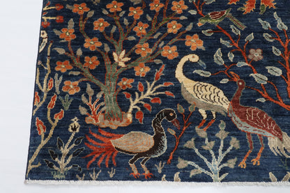 153 x 200 cm | Birds Blue Hand Knotted Wool Afghan Carpet
