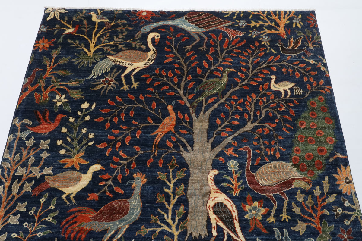 153 x 200 cm | Birds Blue Hand Knotted Wool Afghan Carpet