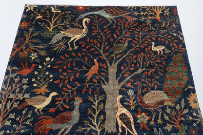153 x 200 cm | Birds Blue Hand Knotted Wool Afghan Carpet