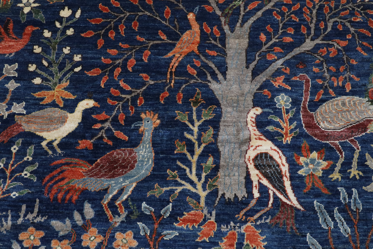 153 x 200 cm | Birds Blue Hand Knotted Wool Afghan Carpet