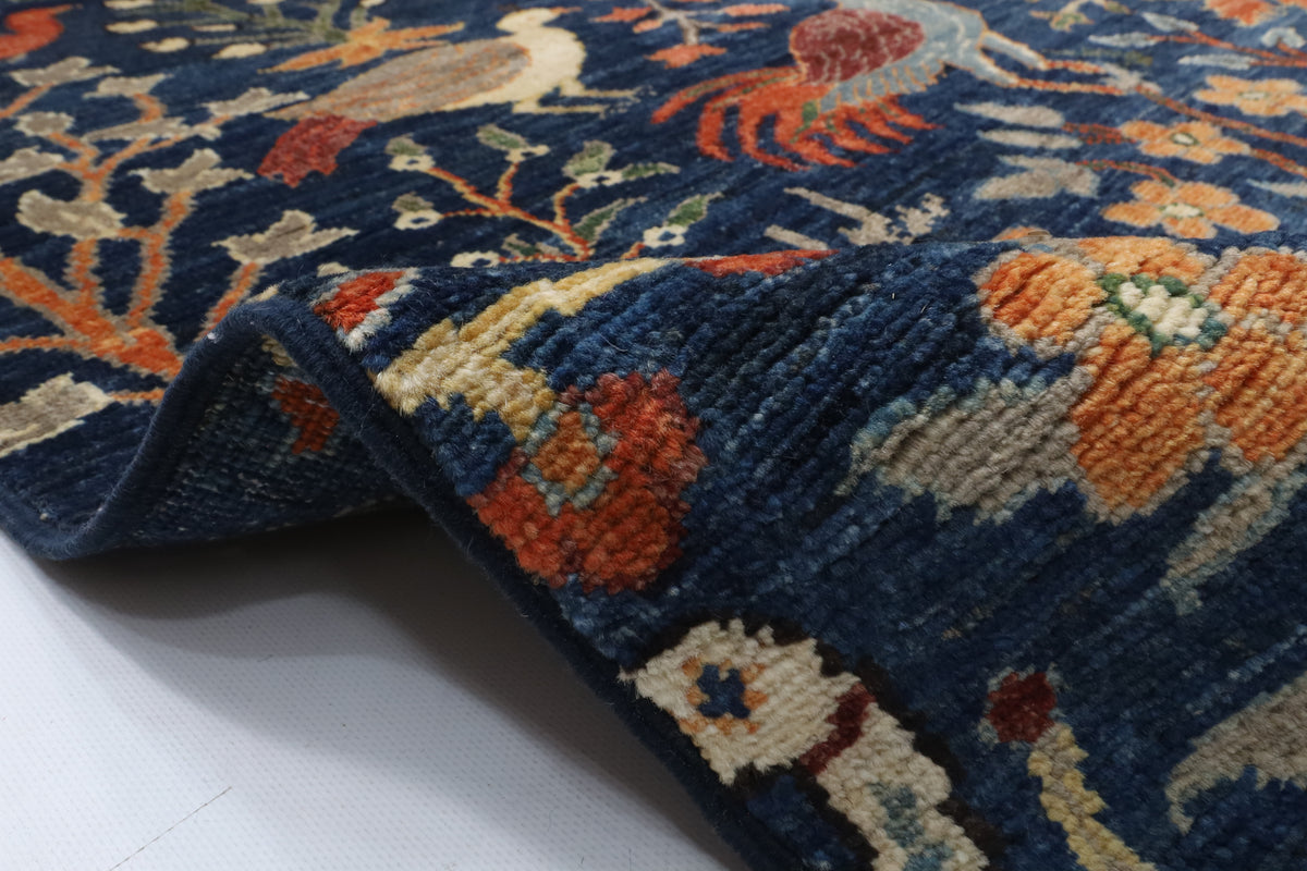 153 x 200 cm | Birds Blue Hand Knotted Wool Afghan Carpet