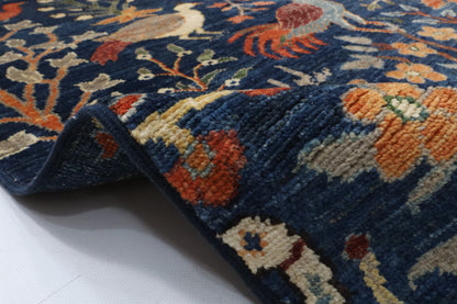 153 x 200 cm | Birds Blue Hand Knotted Wool Afghan Carpet