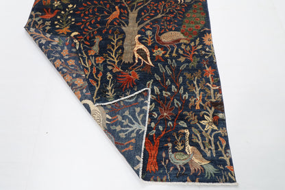 153 x 200 cm | Birds Blue Hand Knotted Wool Afghan Carpet