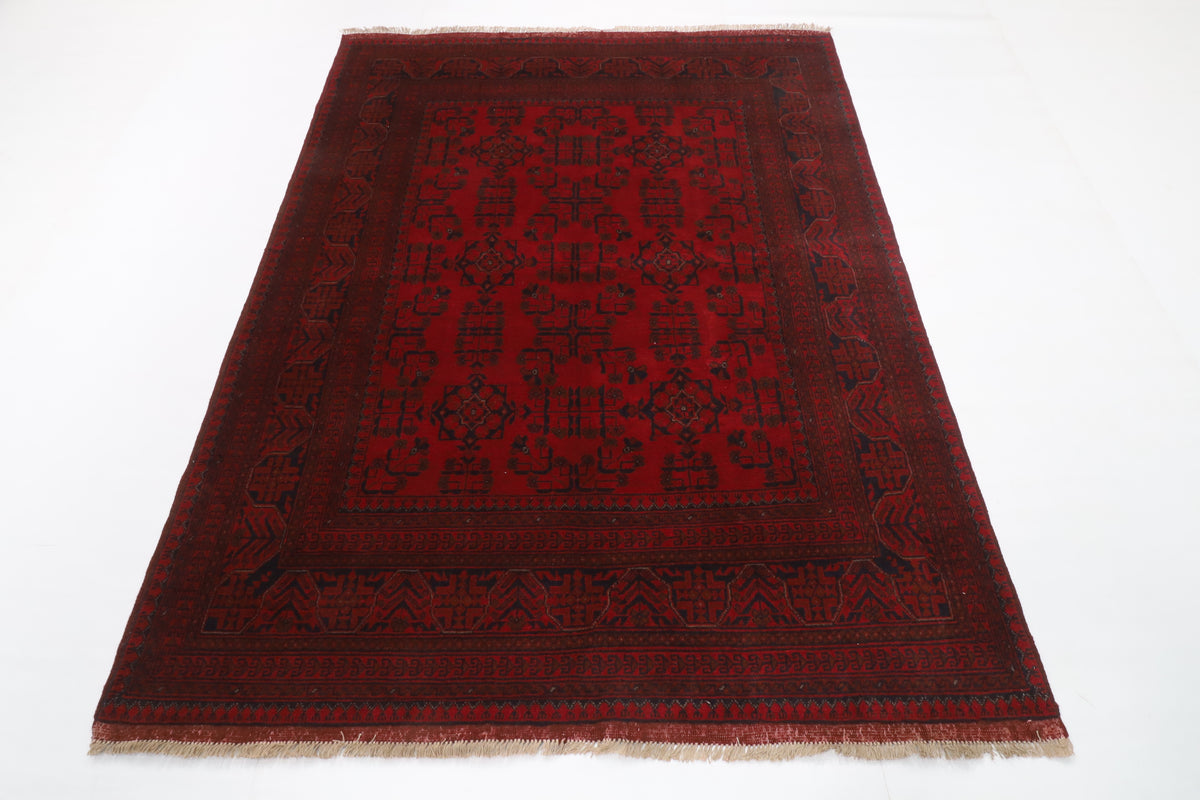 157 x 208 cm | Bokhara Red Hand Knotted Wool Afghan Carpet