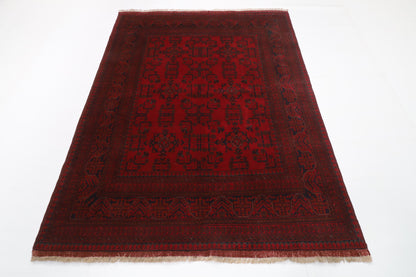 157 x 208 cm | Bokhara Red Hand Knotted Wool Afghan Carpet