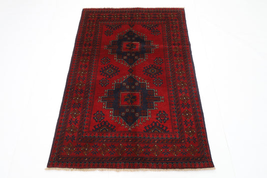 100 x 147 cm | Red Khal Mohammadi Afghan Tribal Hand Knotted Wool Carpet