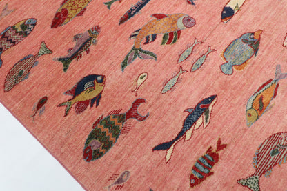 157 x 208 cm | Fish Pink Hand Knotted Wool Afghan Carpet
