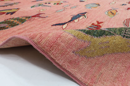 157 x 208 cm | Fish Pink Hand Knotted Wool Afghan Carpet