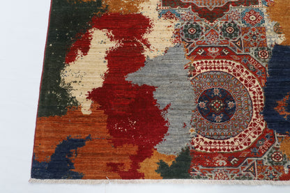151 x 200 cm | Mamluk Abstract Hand Knotted Wool Afghan Carpet