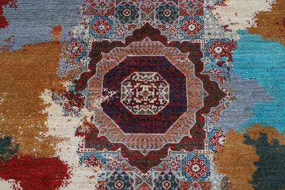151 x 200 cm | Mamluk Abstract Hand Knotted Wool Afghan Carpet