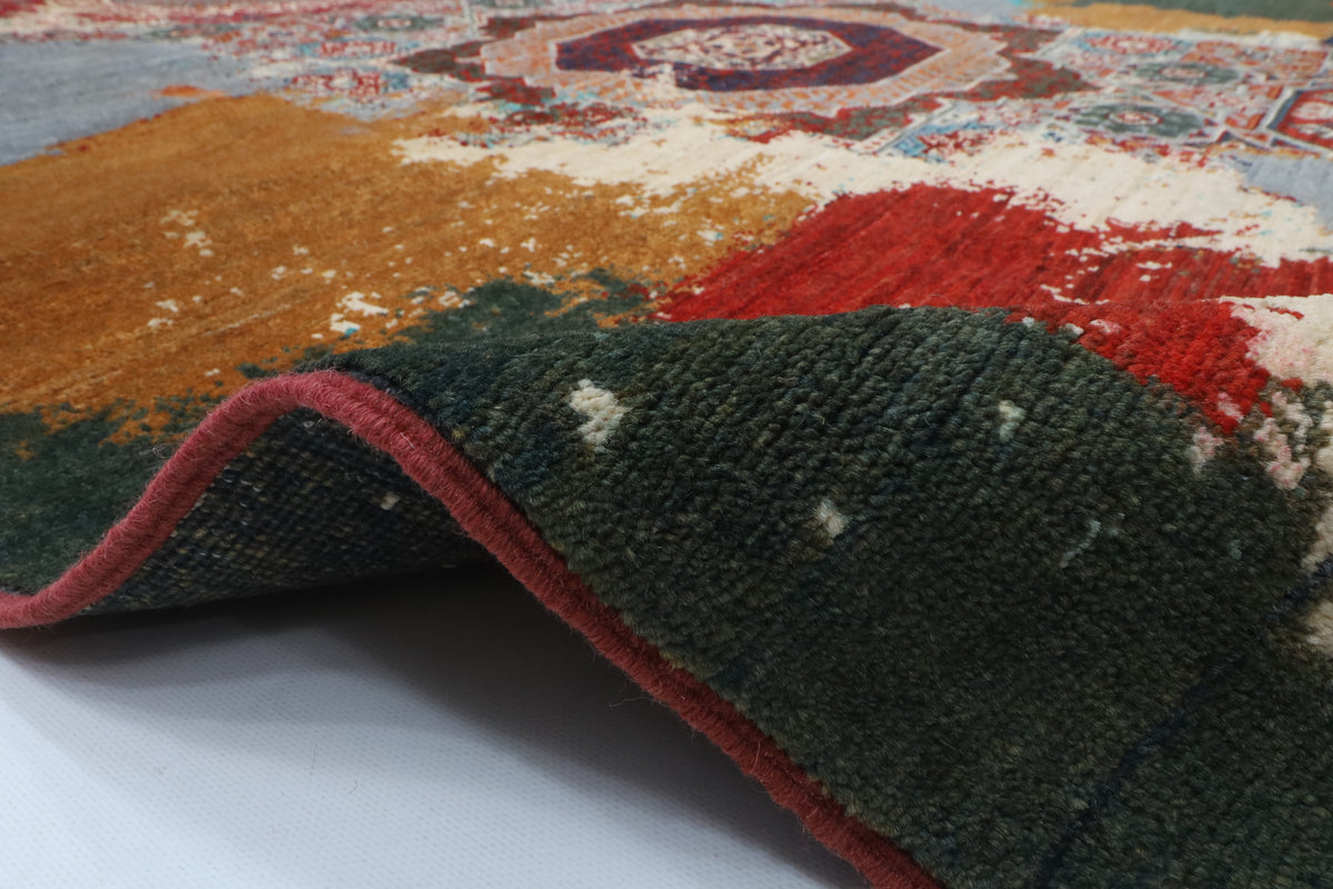 151 x 200 cm | Mamluk Abstract Hand Knotted Wool Afghan Carpet