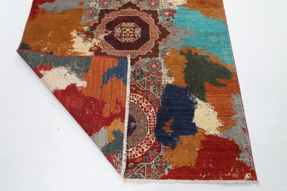 151 x 200 cm | Mamluk Abstract Hand Knotted Wool Afghan Carpet