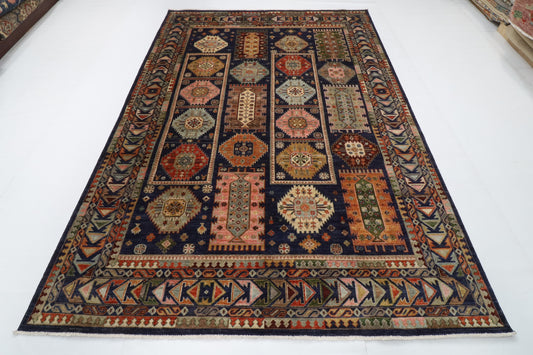 206 x 299 cm | Waziri Navy Blue Hand Knotted Wool Afghan Carpet