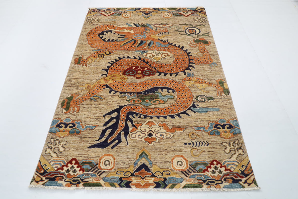 149 x 204 cm | Dragon Hand Knotted Wool Afghan Carpet