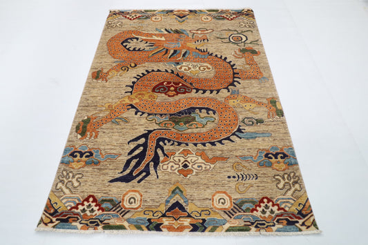 149 x 204 cm | Dragon Hand Knotted Wool Afghan Carpet