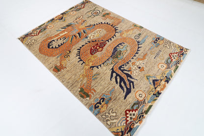149 x 204 cm | Dragon Hand Knotted Wool Afghan Carpet