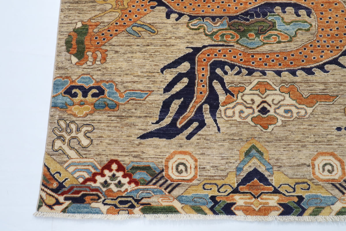 149 x 204 cm | Dragon Hand Knotted Wool Afghan Carpet