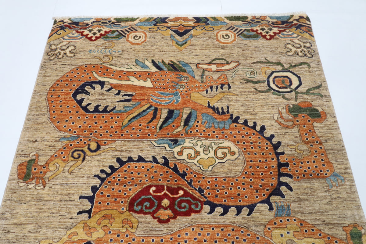 149 x 204 cm | Dragon Hand Knotted Wool Afghan Carpet