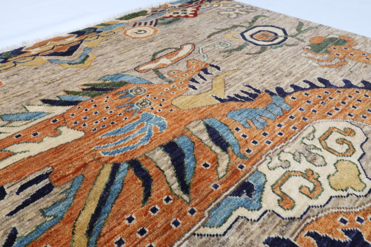 149 x 204 cm | Dragon Hand Knotted Wool Afghan Carpet