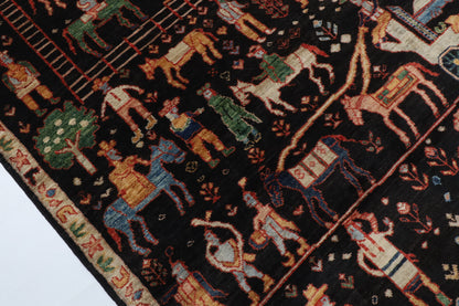 123 x 182 cm | Animal print Black Hand Knotted Wool Afghan Carpet
