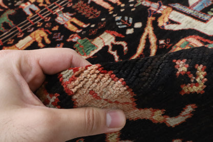 123 x 182 cm | Animal print Black Hand Knotted Wool Afghan Carpet