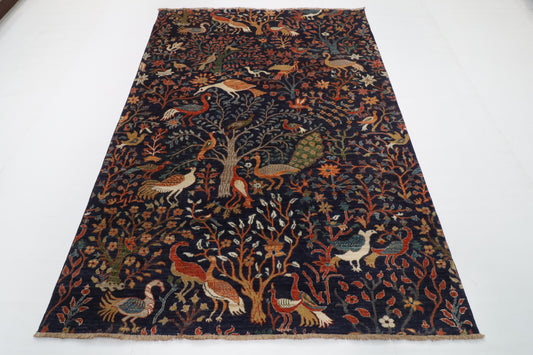 170 x 237 cm | Birds Blue Hand Knotted Wool Afghan Carpet