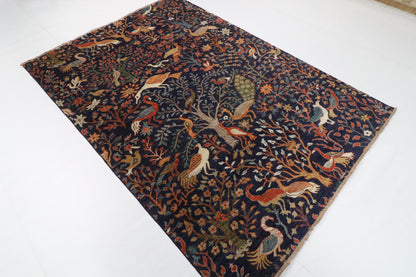 170 x 237 cm | Birds Blue Hand Knotted Wool Afghan Carpet