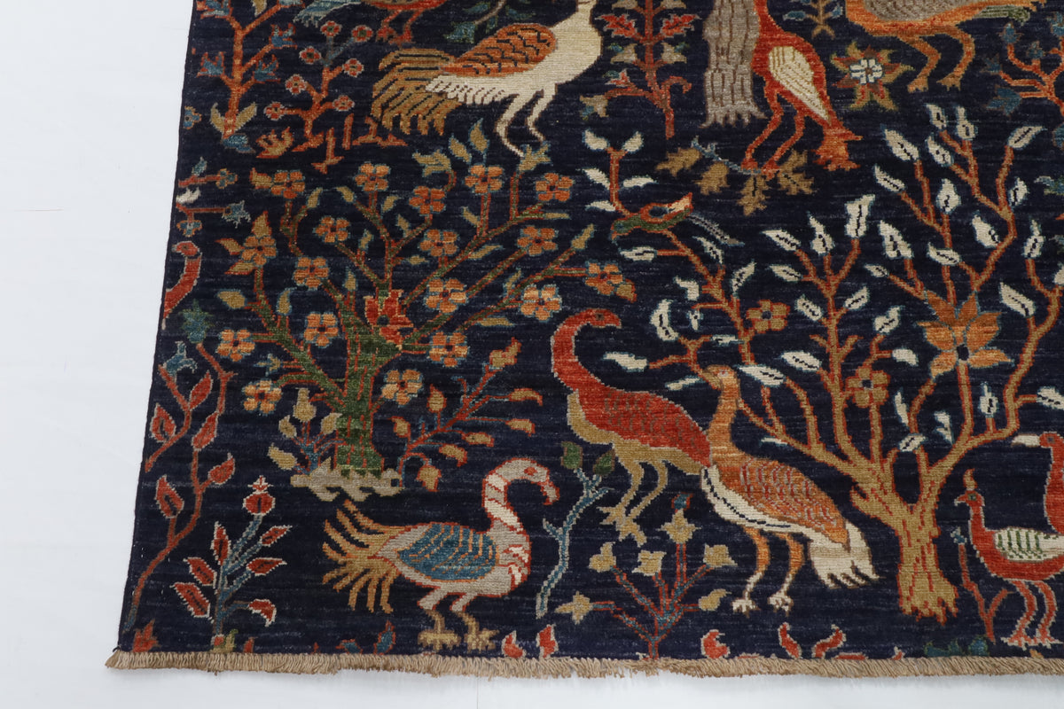170 x 237 cm | Birds Blue Hand Knotted Wool Afghan Carpet