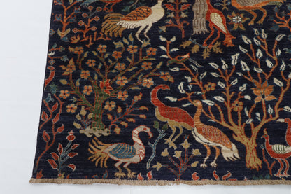 170 x 237 cm | Birds Blue Hand Knotted Wool Afghan Carpet