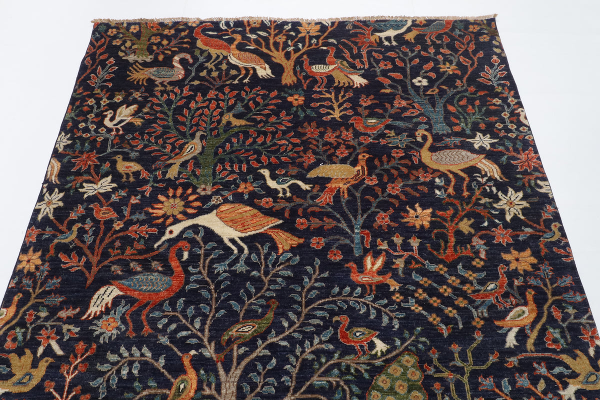170 x 237 cm | Birds Blue Hand Knotted Wool Afghan Carpet