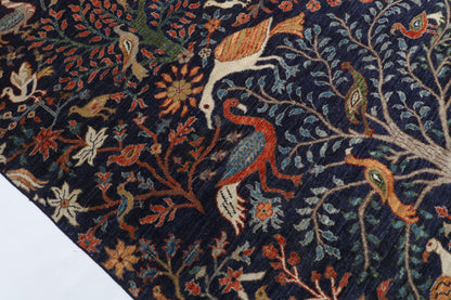 170 x 237 cm | Birds Blue Hand Knotted Wool Afghan Carpet