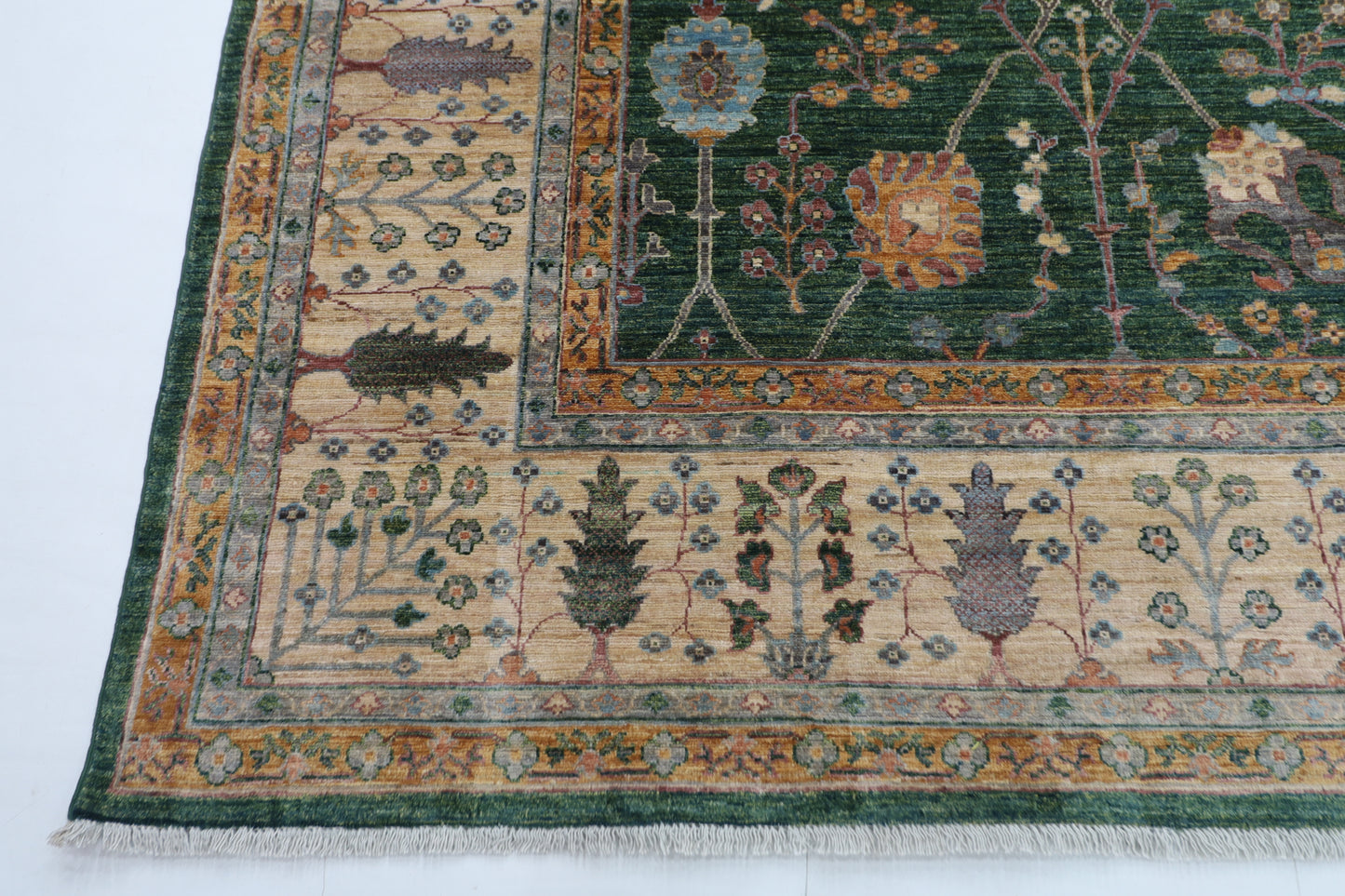 306 x 418 cm | Bidjar Floral green Area Rug Afghan Hand Knotted veg Dye Wool carpet