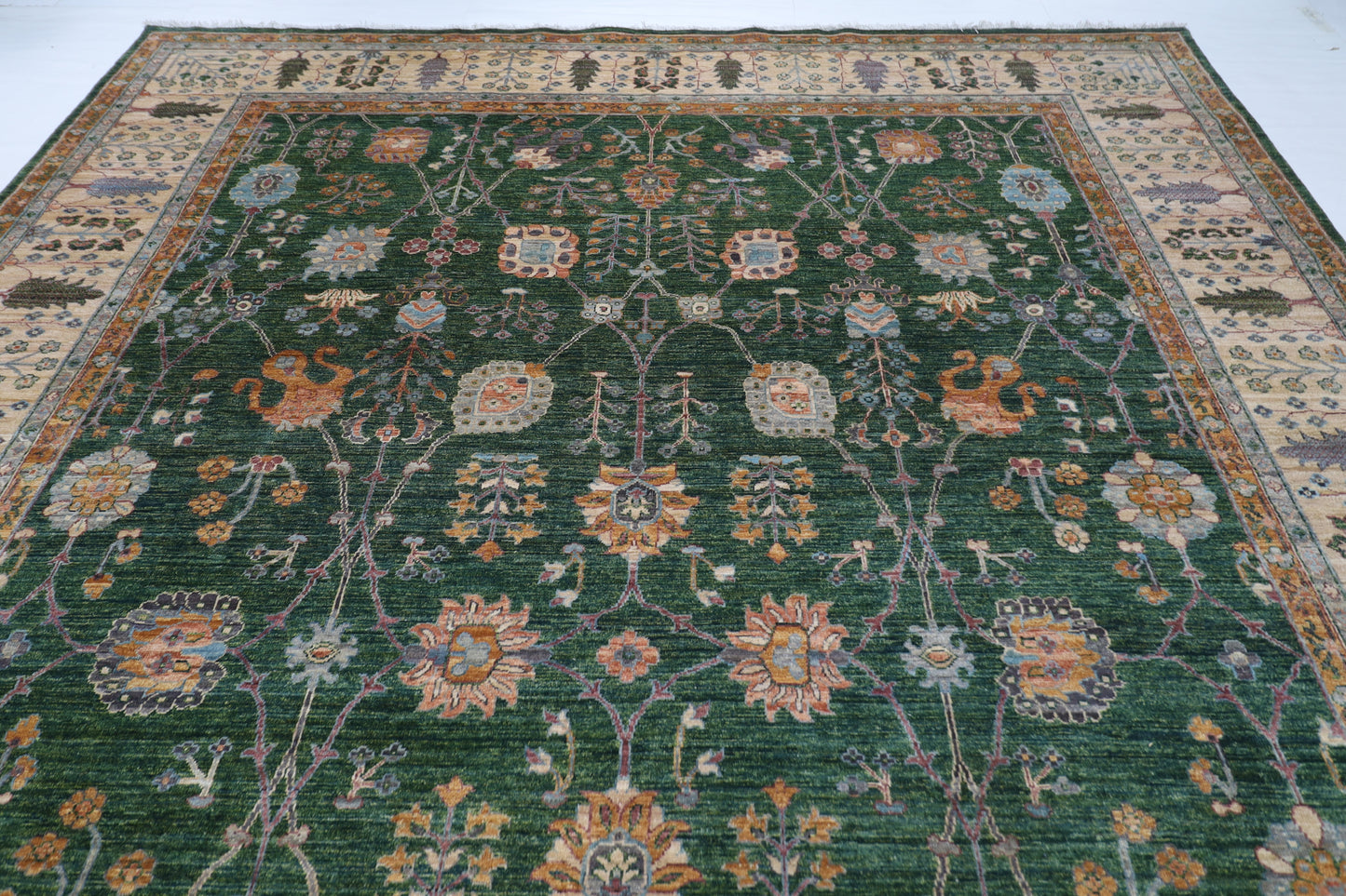 306 x 418 cm | Bidjar Floral green Area Rug Afghan Hand Knotted veg Dye Wool carpet