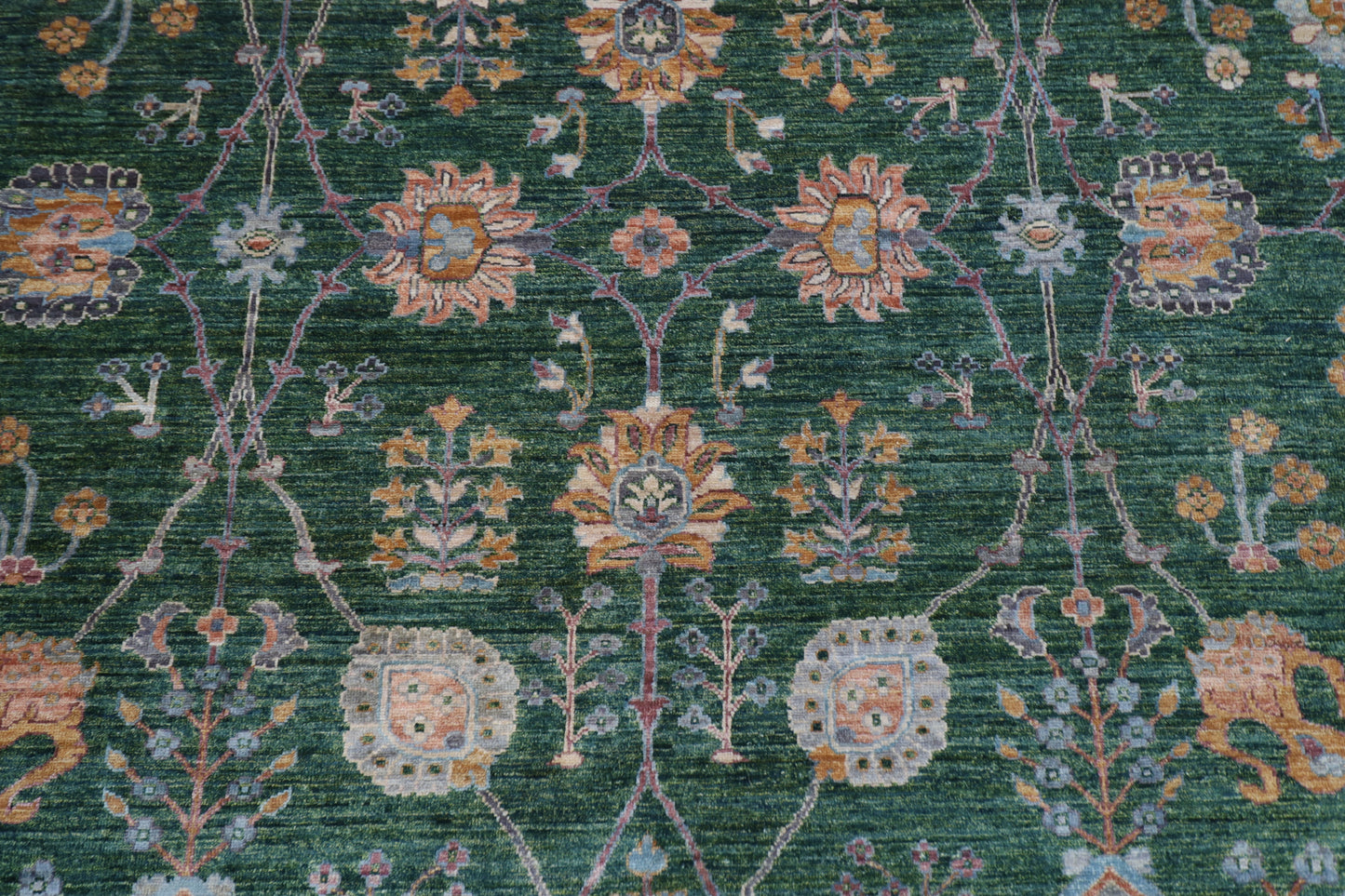 306 x 418 cm | Bidjar Floral green Area Rug Afghan Hand Knotted veg Dye Wool carpet