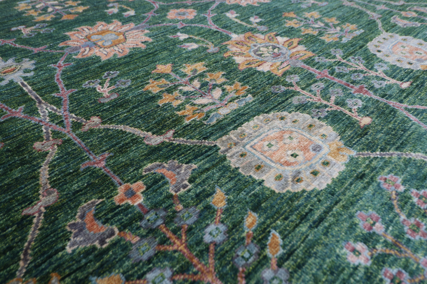 306 x 418 cm | Bidjar Floral green Area Rug Afghan Hand Knotted veg Dye Wool carpet