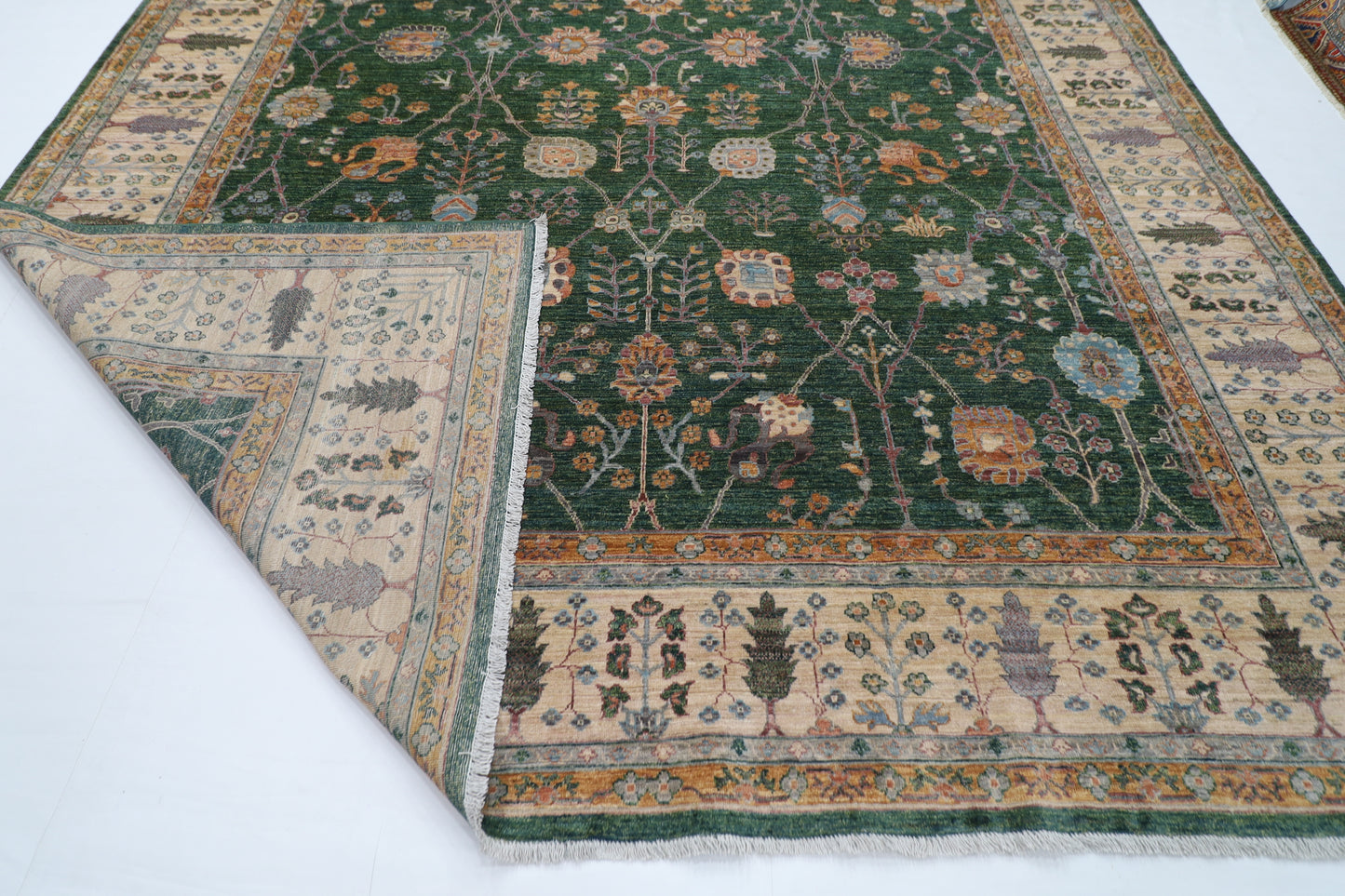 306 x 418 cm | Bidjar Floral green Area Rug Afghan Hand Knotted veg Dye Wool carpet