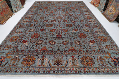 311 x 423 cm | Floral Gray Area Rug Afghan Hand Knotted veg Dye Wool carpet