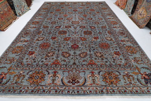 311 x 423 cm | Floral Gray Area Rug Afghan Hand Knotted veg Dye Wool carpet