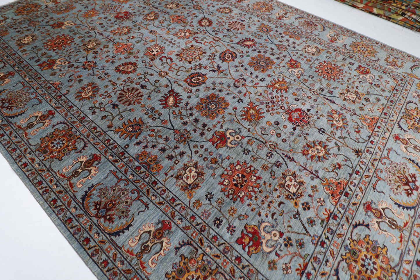 311 x 423 cm | Floral Gray Area Rug Afghan Hand Knotted veg Dye Wool carpet
