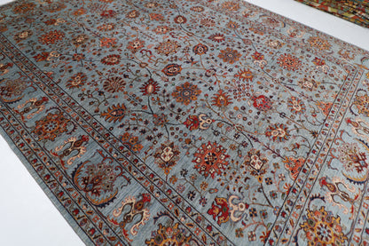 311 x 423 cm | Floral Gray Area Rug Afghan Hand Knotted veg Dye Wool carpet