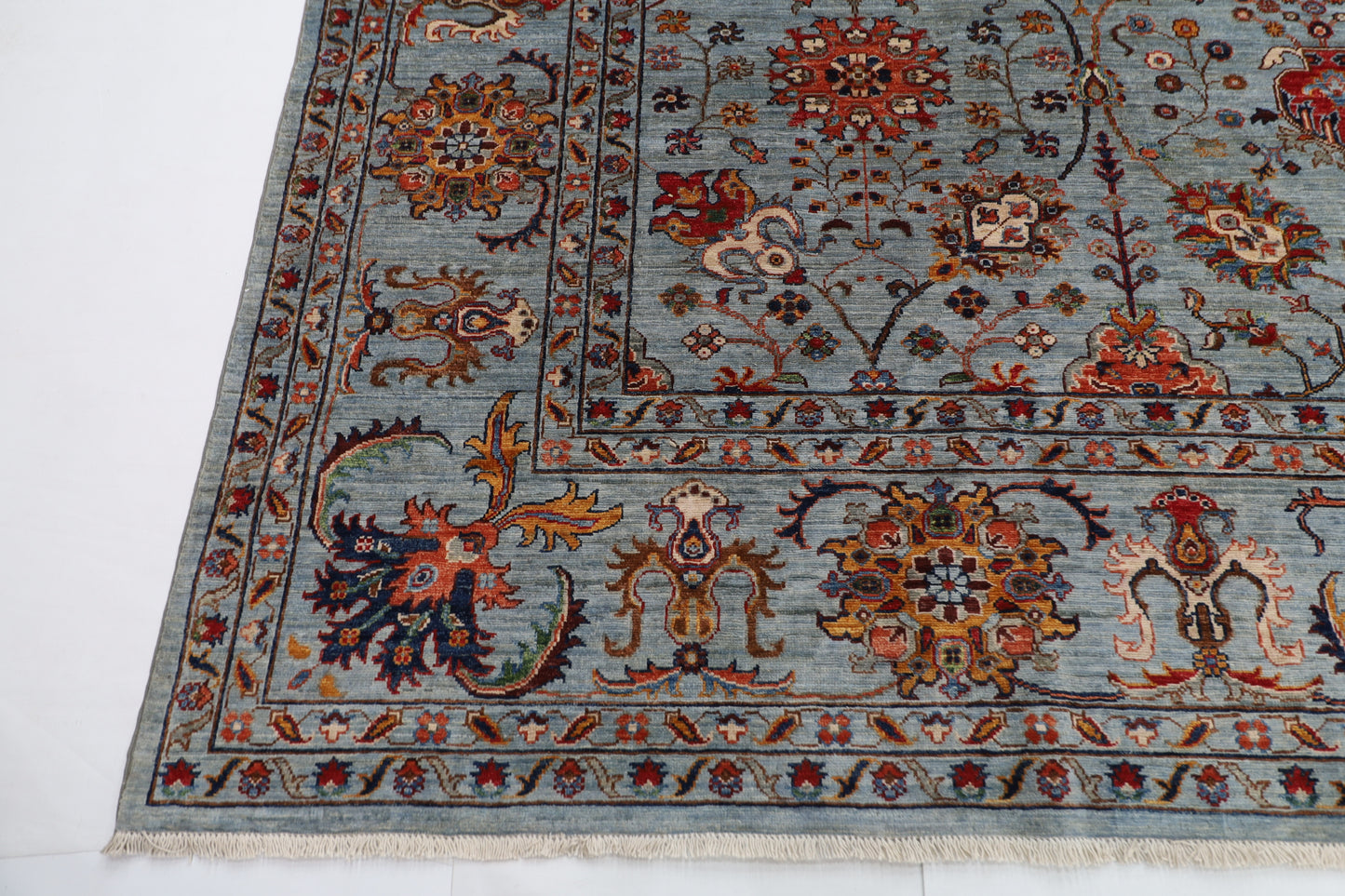311 x 423 cm | Floral Gray Area Rug Afghan Hand Knotted veg Dye Wool carpet