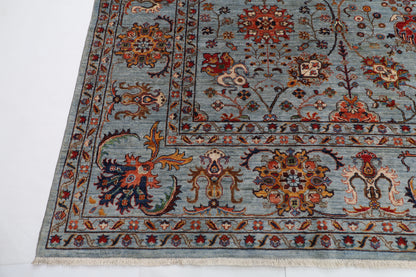 311 x 423 cm | Floral Gray Area Rug Afghan Hand Knotted veg Dye Wool carpet