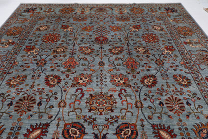 311 x 423 cm | Floral Gray Area Rug Afghan Hand Knotted veg Dye Wool carpet