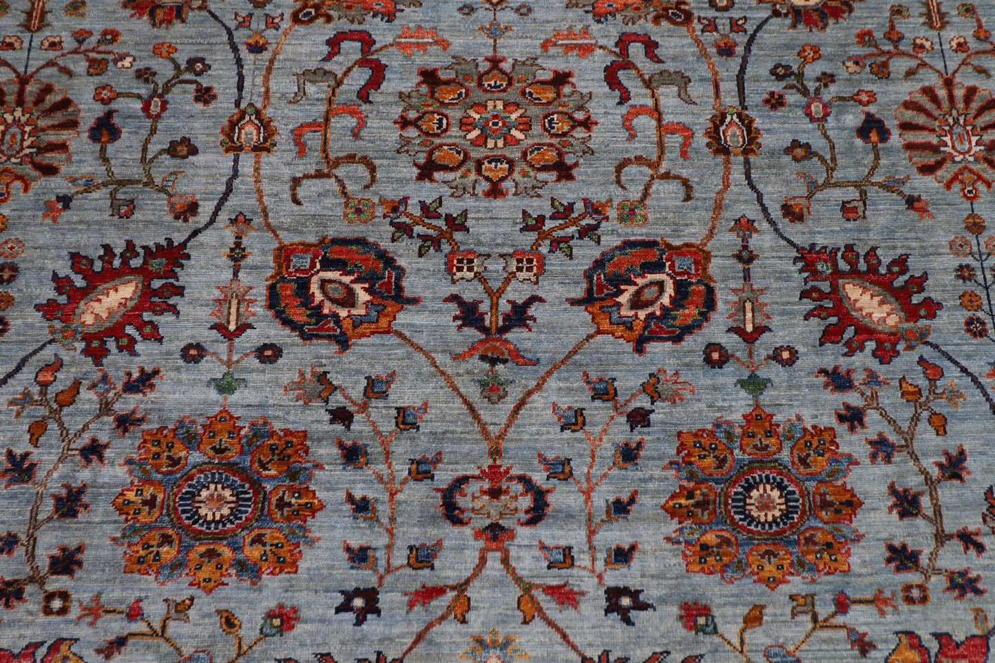 311 x 423 cm | Floral Gray Area Rug Afghan Hand Knotted veg Dye Wool carpet
