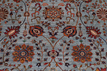 311 x 423 cm | Floral Gray Area Rug Afghan Hand Knotted veg Dye Wool carpet