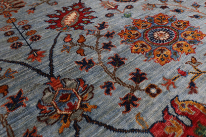 311 x 423 cm | Floral Gray Area Rug Afghan Hand Knotted veg Dye Wool carpet