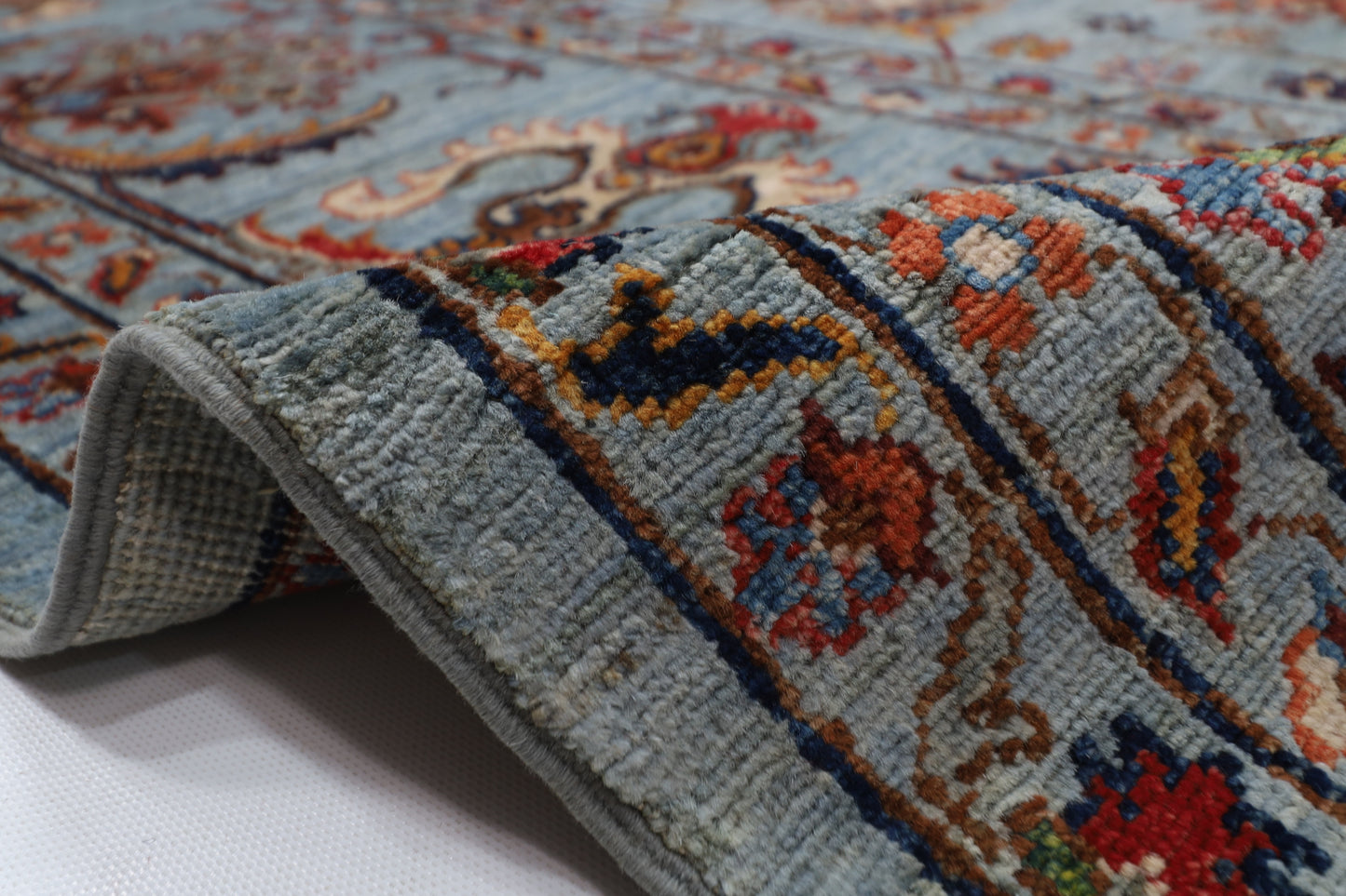 311 x 423 cm | Floral Gray Area Rug Afghan Hand Knotted veg Dye Wool carpet