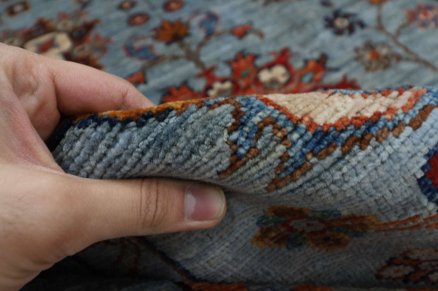 311 x 423 cm | Floral Gray Area Rug Afghan Hand Knotted veg Dye Wool carpet