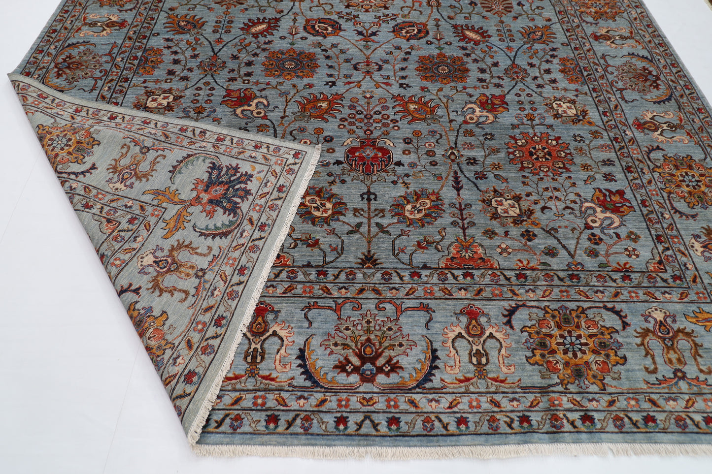 311 x 423 cm | Floral Gray Area Rug Afghan Hand Knotted veg Dye Wool carpet