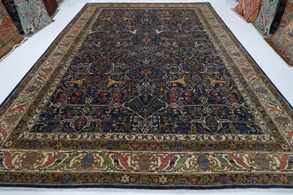 306x 421 cm | Floral bidjar blue Area Rug Afghan Hand Knotted veg Dye Wool carpet